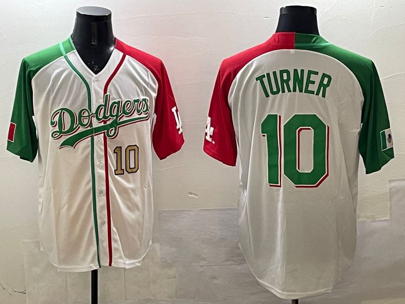 Men Los Angeles Dodgers #10 Turner White Green Game 2025 Nike MLB Jersey style 7->los angeles dodgers->MLB Jersey